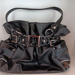 Wilson's Leather Black Cinched Top Shoulder Bag Purse With Silver Buckle